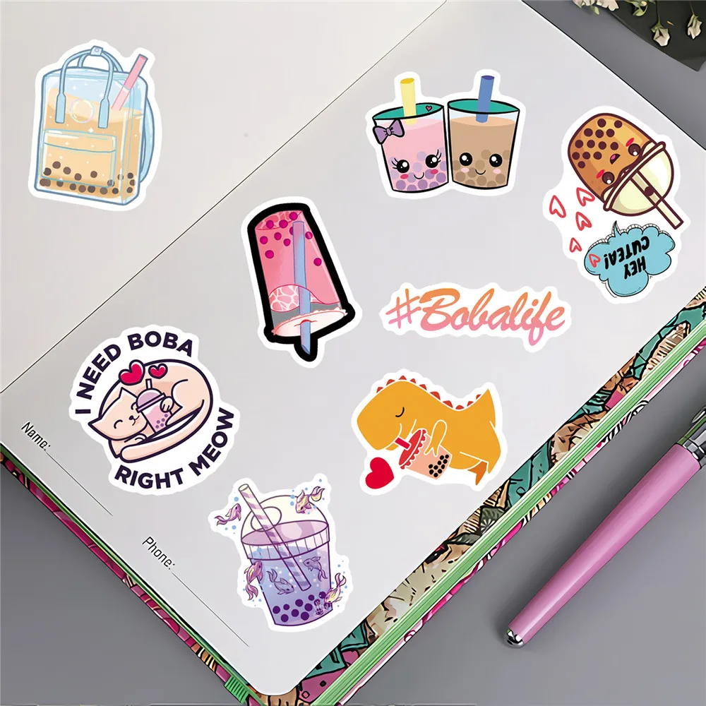 50pcs Bubble Tea Personalized Sticker For Notebooks Laptop Siutcase Adesivos Craft Supplies Scrapbooking Cute Stickers Aesthetic