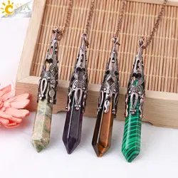 CSJA Crystal Pendulum for Divination Dowsing Gem Stone Pendant Antique Bronze Quartz Divinatory Pendulums Pendulo Pendules G883