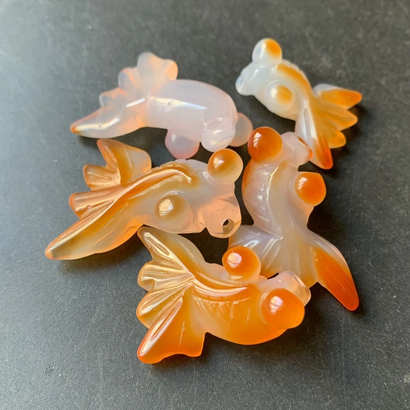 Natural Carnelian Stone Red Orange agate Pendant Animal Golden Fish Shape Hand Carved Reiki Healing Pendant Amulet 1pc