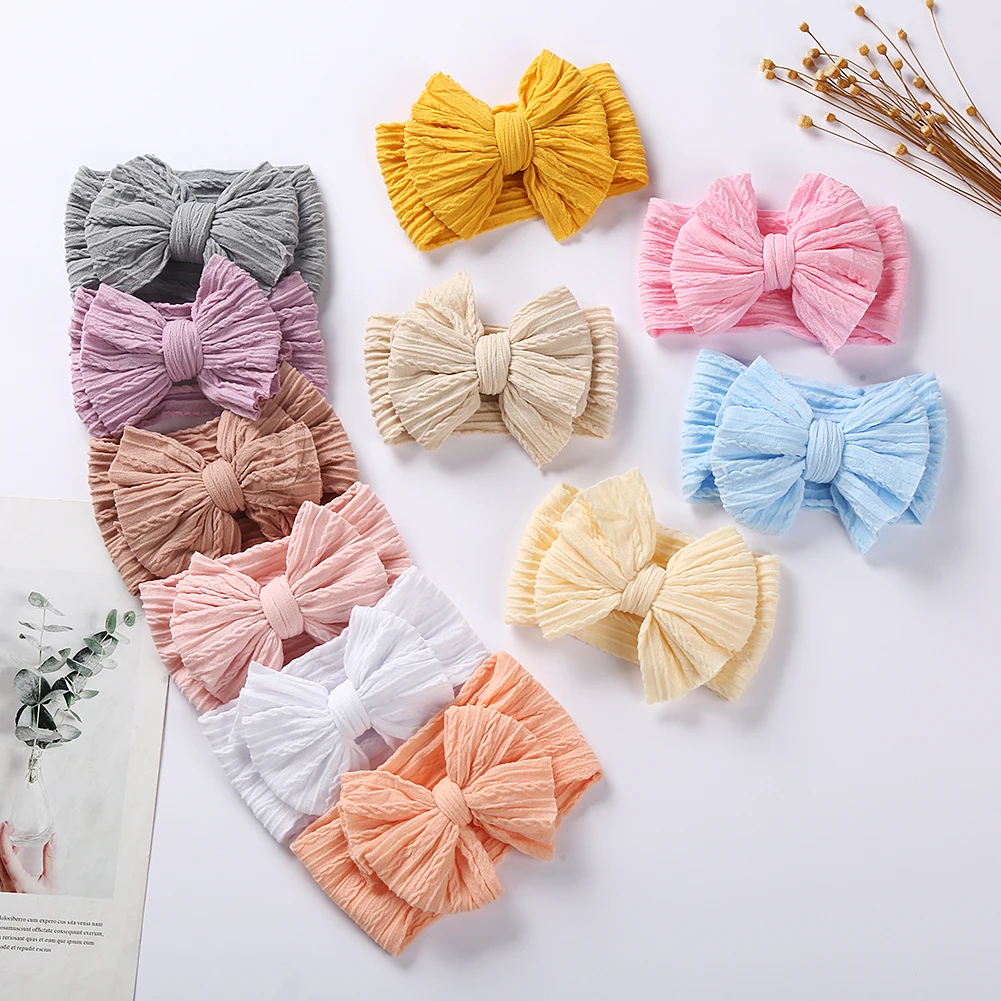 Solid Cable Bow Baby Headband for Child Nylon Layers Headwear Kids Elastic Turban Headwraps Newborn Boys Girls Hair Accessories