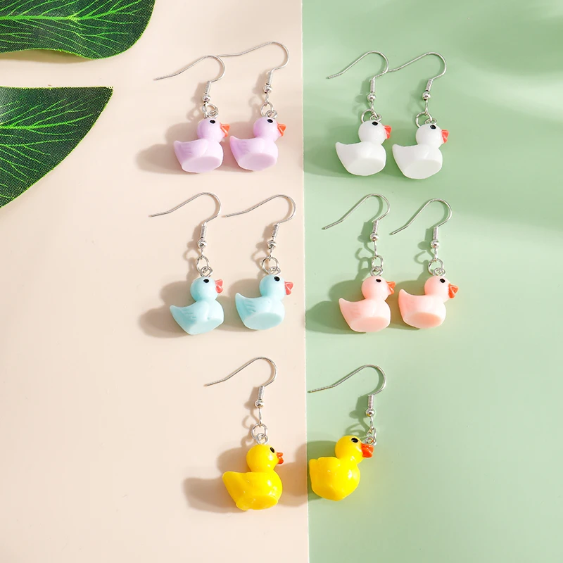 Aihua 3D Cartoon Yellow Duck Earrings for Women Girls Original Cute Duck Animal Dangle Earrings Novelty Handmade Jewelry