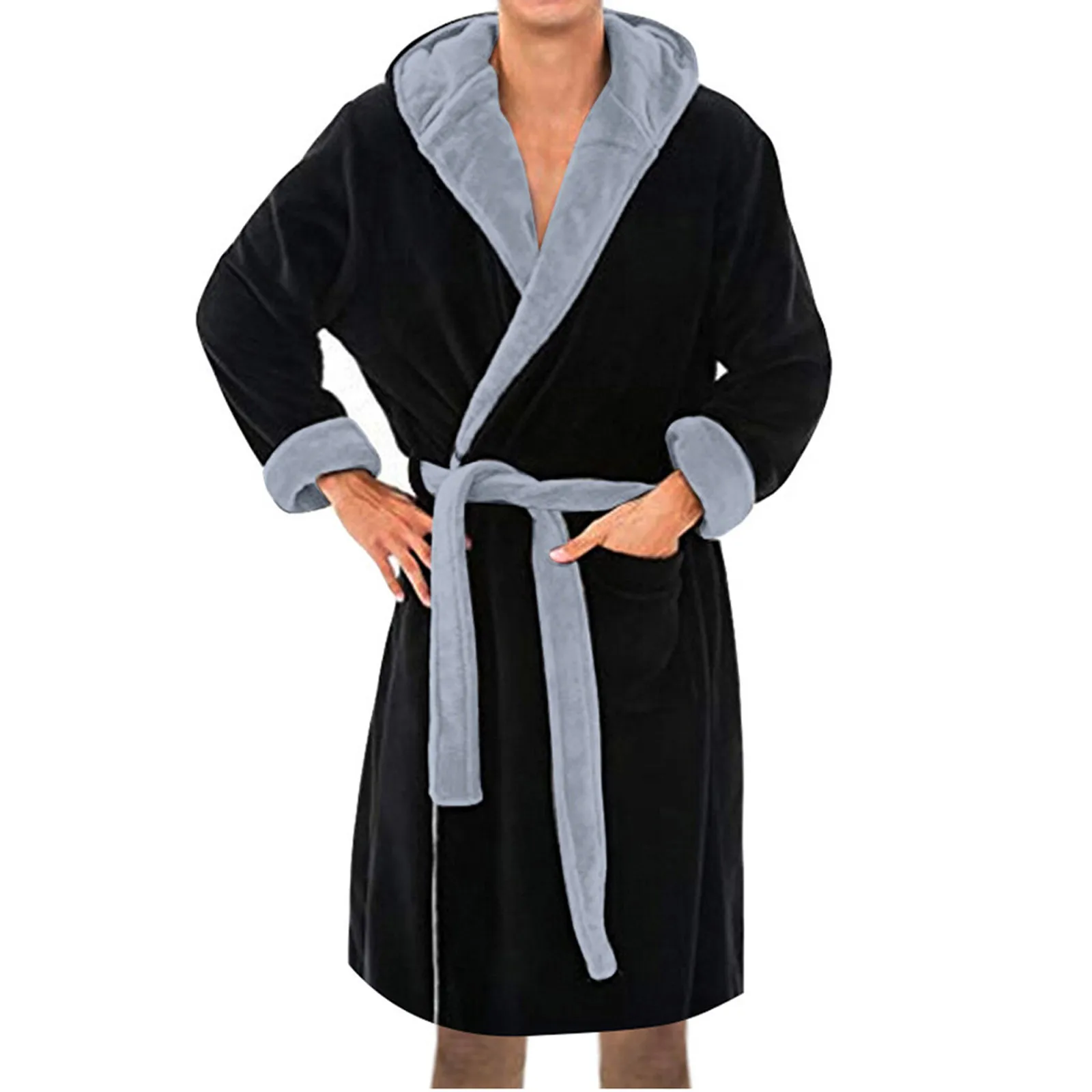 Men Thermal Long Bathrobe Warm Lengthened Plush Shawl Kimono Bath Robe Long Sleeved Nightgowns Home Clothes