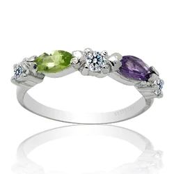 Simple 925 Silver Gemstone Ring for Office Woman Natural Amethyst Peridot Ring 925 Silver Amethyst Ring Gift for Woman