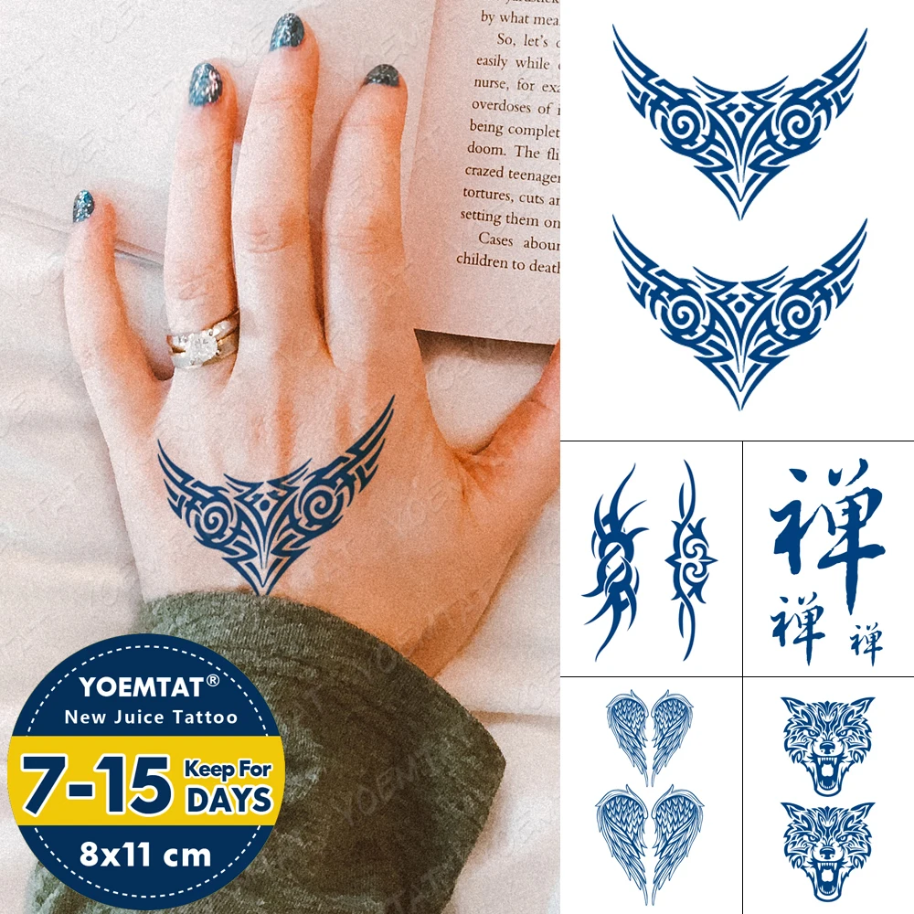 

Juice Lasting Waterproof Temporary Tattoo Sticker Wolf Eagle Angel Wing Flash Tatoo Male Arm Geometry Body Art Fake Tatto Female