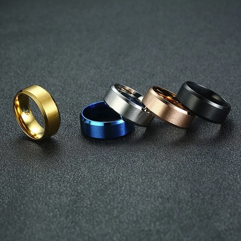 

Vnox Classic Mens Rings 8mm Stainless Steel Band in Black Rose Gold Blue Color Simple Matte Surface Male Jewelry