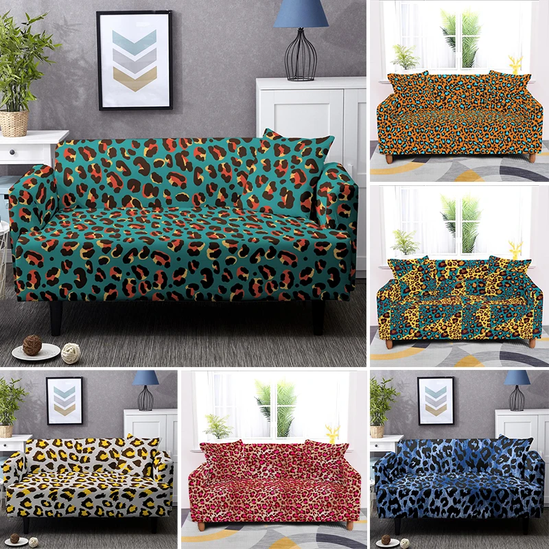 Dust-proof Universal Elastic Cover For Sofa L Shape 1/2/3/4-seats Stretch Leopard Print Slipcover Case Pillowcases Available