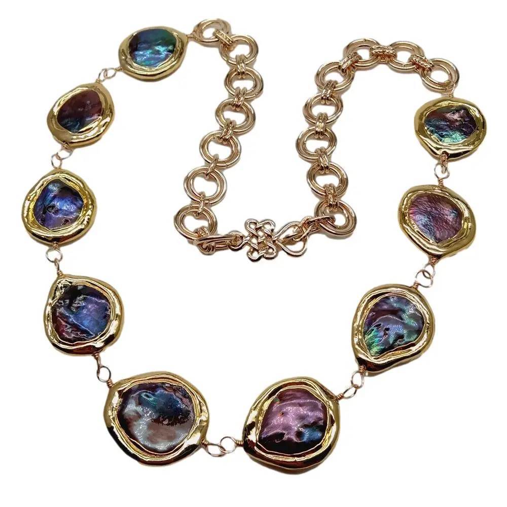 KKGEM Freshwater Cultured Black Pearl Coin Shape Gold Color Plated Wrap Necklace 21