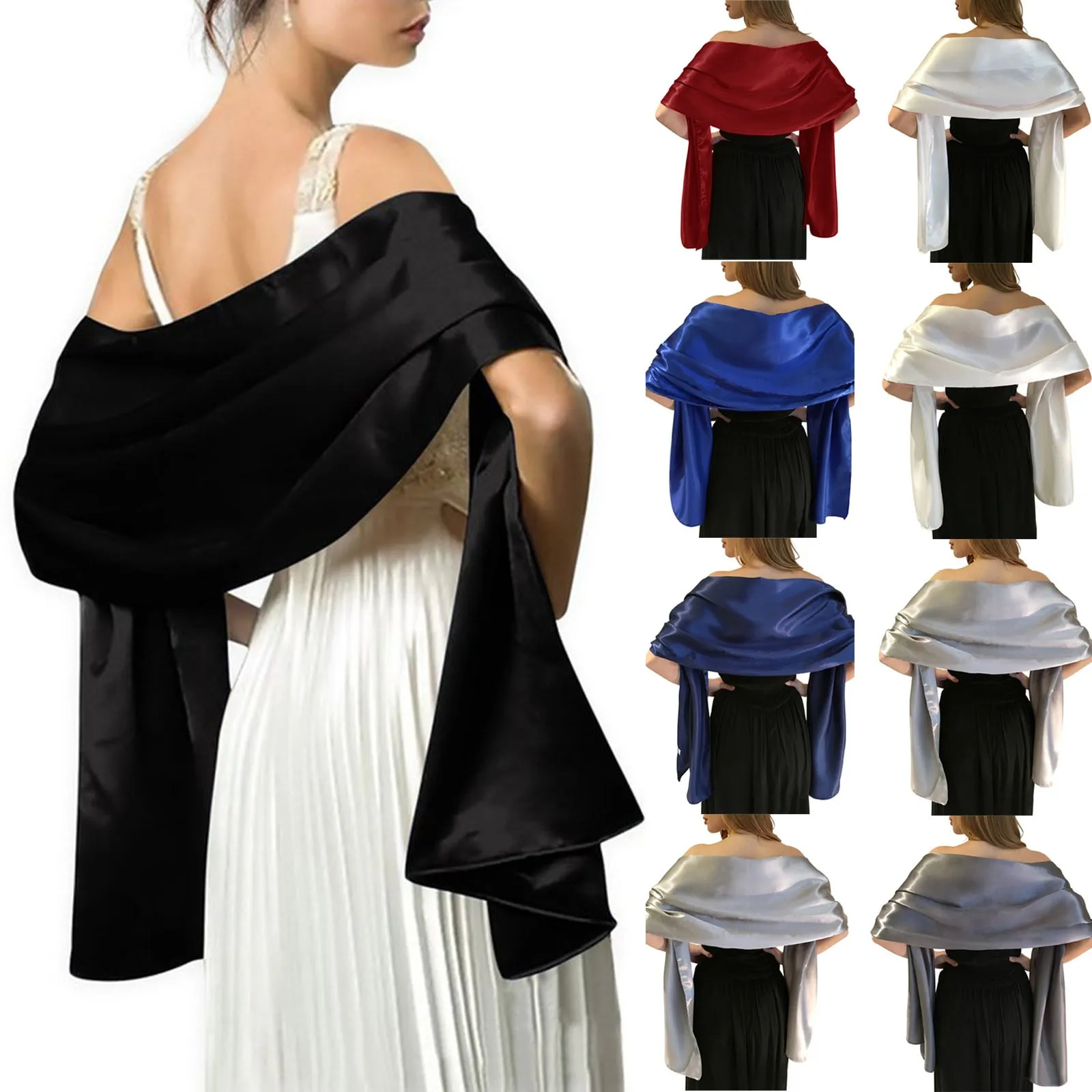 2021 Women Evening Long Cloak Solid Color Bridal Dress Cape Satin Elegant Shawl Wedding Christmas Party Prom Wraps Ladies Bolero