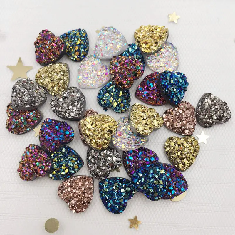 Shiny 60 Pcs AB Resin 10mm Ore Peach Heart Flat Back Rhinestone Applique DIY Wedding Scrapbook Ornament Crafts