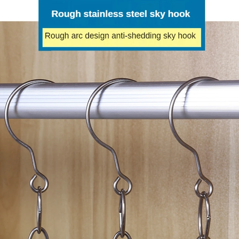 50cm Stainless Steel Clothes Hanger Chain with Hook Space Saving Closet Metal Cascading Hangers Multi-port Ring