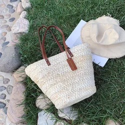 Women Handbag Straw Bags Female Women Shoulder Bag Big Totes Knitted Woven Design Bucket INS Style Casual Summer Beach Bag Boho