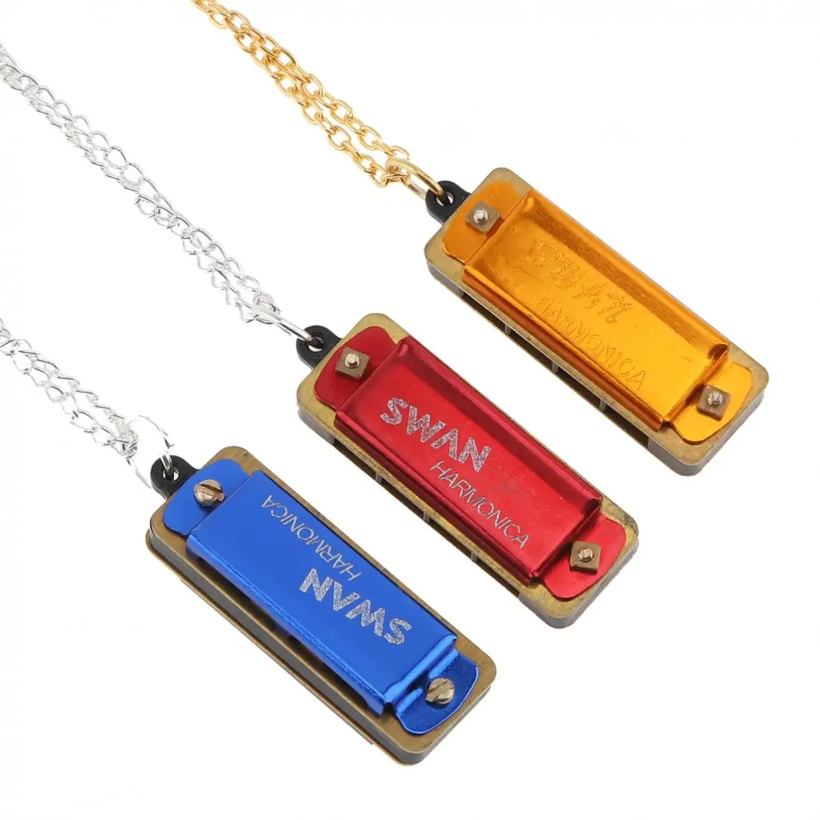 

Mini Harmonica 4 Holes 8 Tones Diatonic Harmonica Metal Chain Necklace Style Mouth Organ