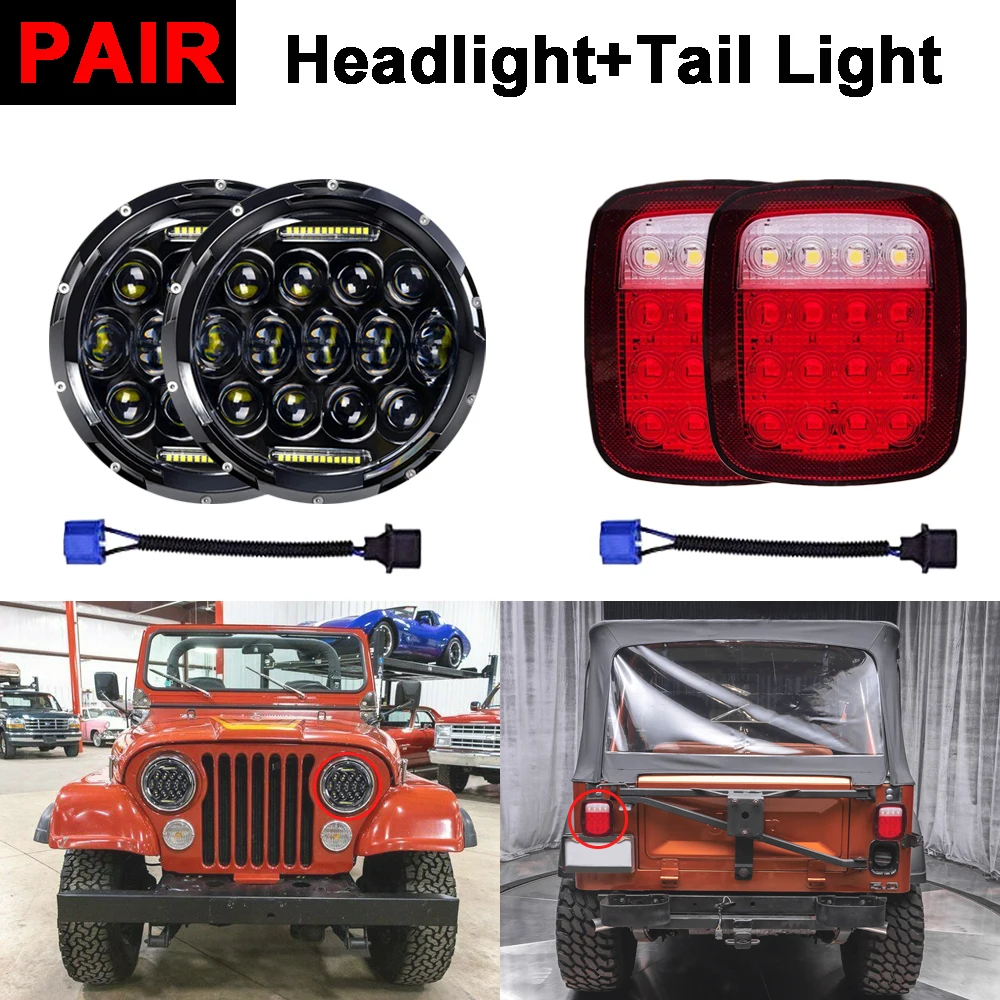 Par de faros LED de 7 "para Jeep Wrangler TJ CJ, ojo angular y luces de freno traseras