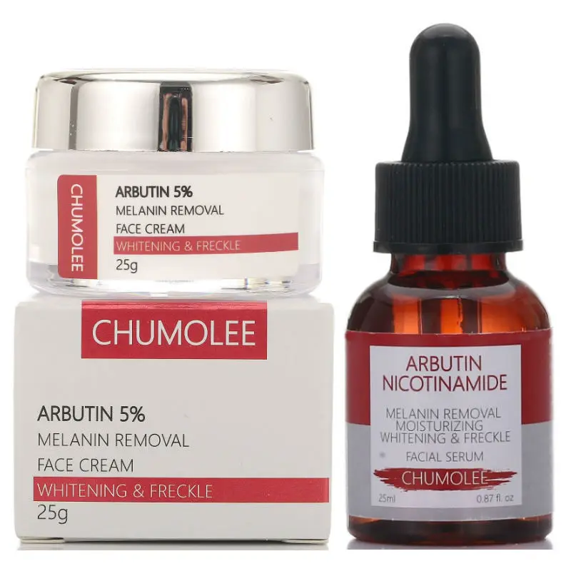 CHUMOLEE Arbutin crema blanqueadora para pecas + suero alfa Arbutin, elimina el Melasma, hidratante, antiarrugas, cuidado de la piel