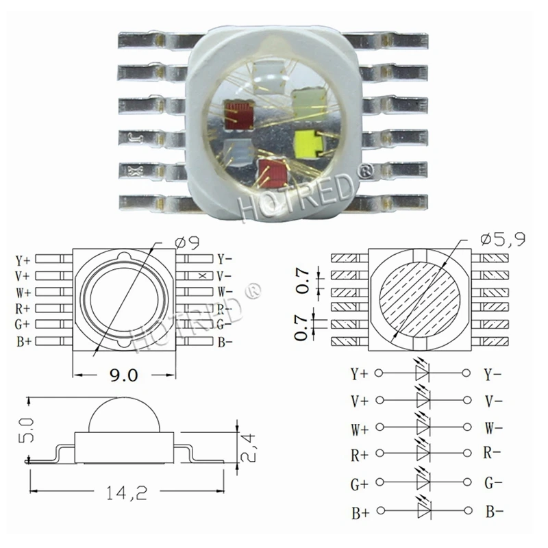 Microplaqueta conduzida da espiga para a luz da fase, rgbw, rgbww, rgbwy, rgbwyv, 3w, 4w, 5w, 6w, 8 w, 9w, 10w, 12w, contas 15w, 18 w