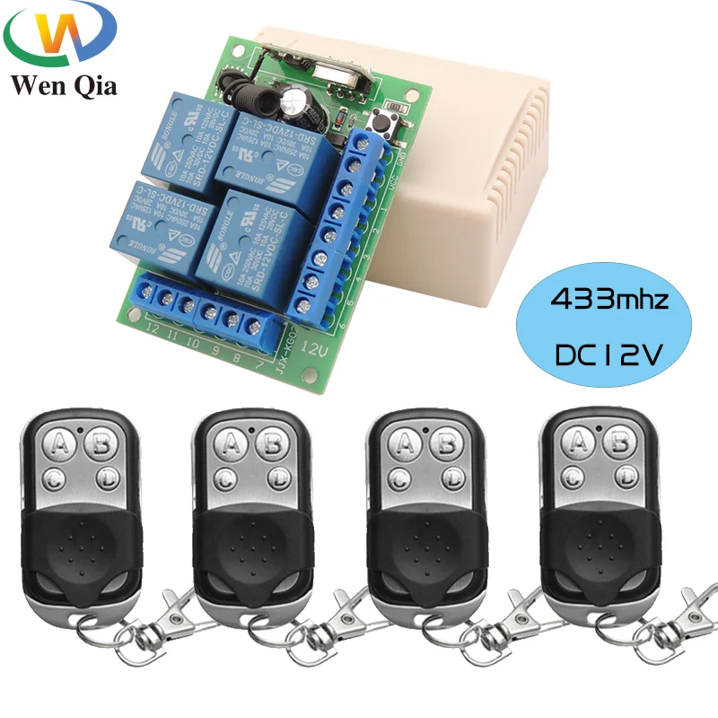 433Mhz Universal Wireless Remote Control Switch DC12V 4CH Relay Receiver Module and 4-Channel RF 433 Mhz Transmitter For Garage