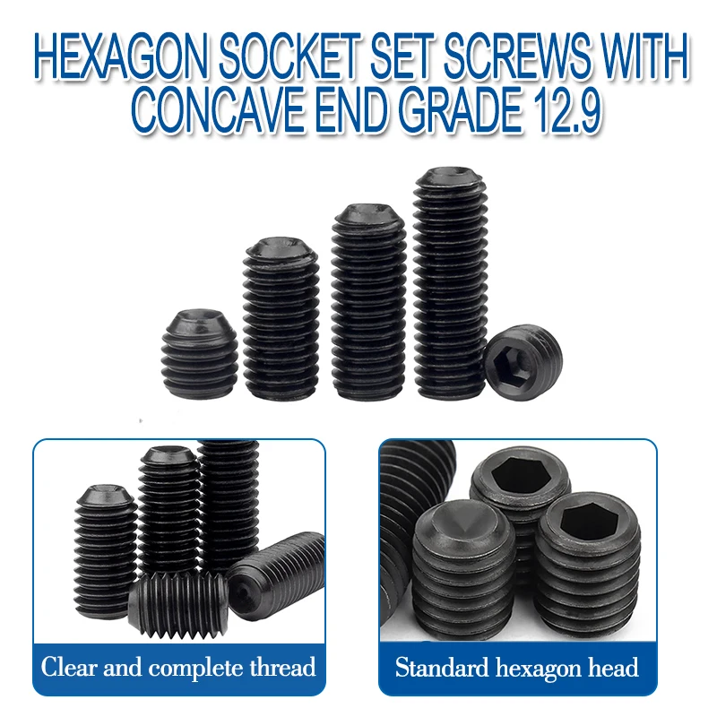 luchang M3 M4 Black Carbon Steel Metric Thread Grub Screws Inner Hexagon Socket Set Screw Headless Bolt