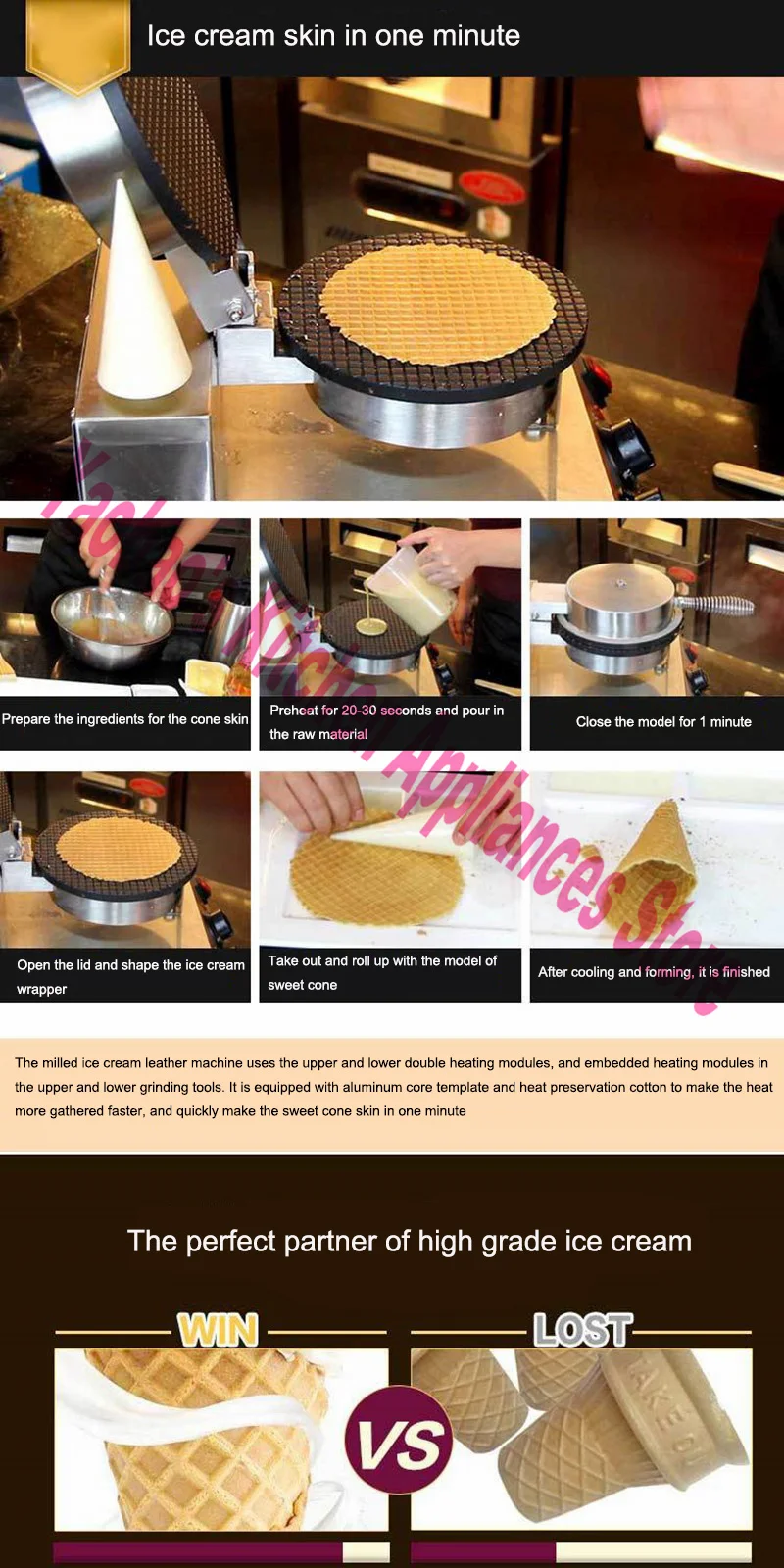 Máquina eléctrica para hacer rollos de huevos, bandeja para hornear gofres, máquina de conos de helado para el hogar, UE, 220V, máquina de desayuno, cocina, 1300W