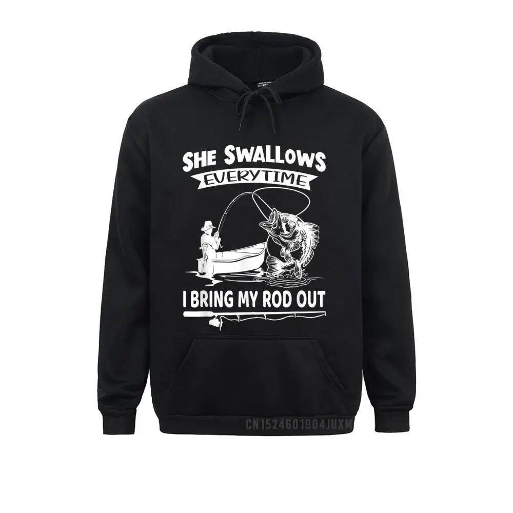 

Мужские свитшоты с надписью «She Swalows Everytime I Bring My Rod Out», забавные толстовки с рисунком рыбий манги для мужчин, повседневные свитшоты, семейная одежда с длинным рукавом