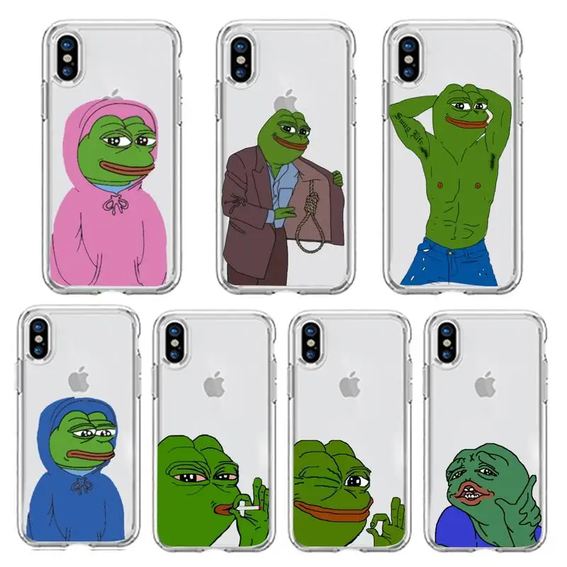 The Frog Pepe face crying pattern Phone Case Transparent soft For iphone 5 5s 5c se 6 6s 7 8 11 12 plus mini x xs xr pro max