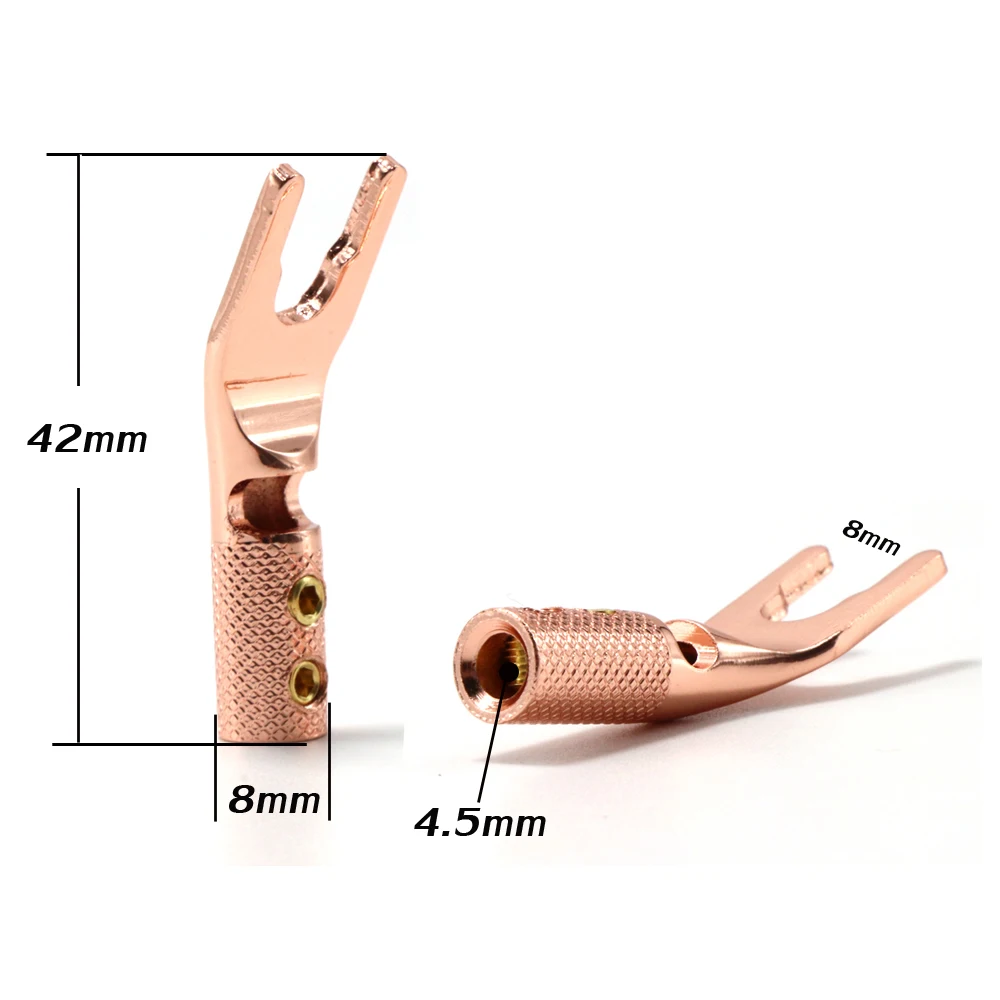 ハイファイ銅メッキオーディオフォークコネクタプラグ、スピーカーケーブルコネクタネジ溶接端子スペードハイファイスピーカーケーブルプラグ