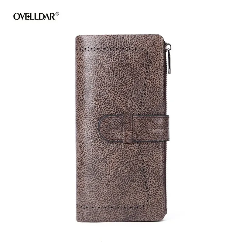 

RFID Women First Layer Cowhide Wallet Ladies Long Zipper Leather Wallet Large Capacity Clutch Vintage Long Wallet