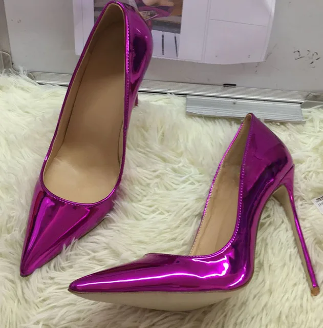 Hologram Iridescent Stiletto Heels Mirror Pumps Pointed Toe Shallow High heel Shoes Laser Reflected Leather Wedding Shoes Bride