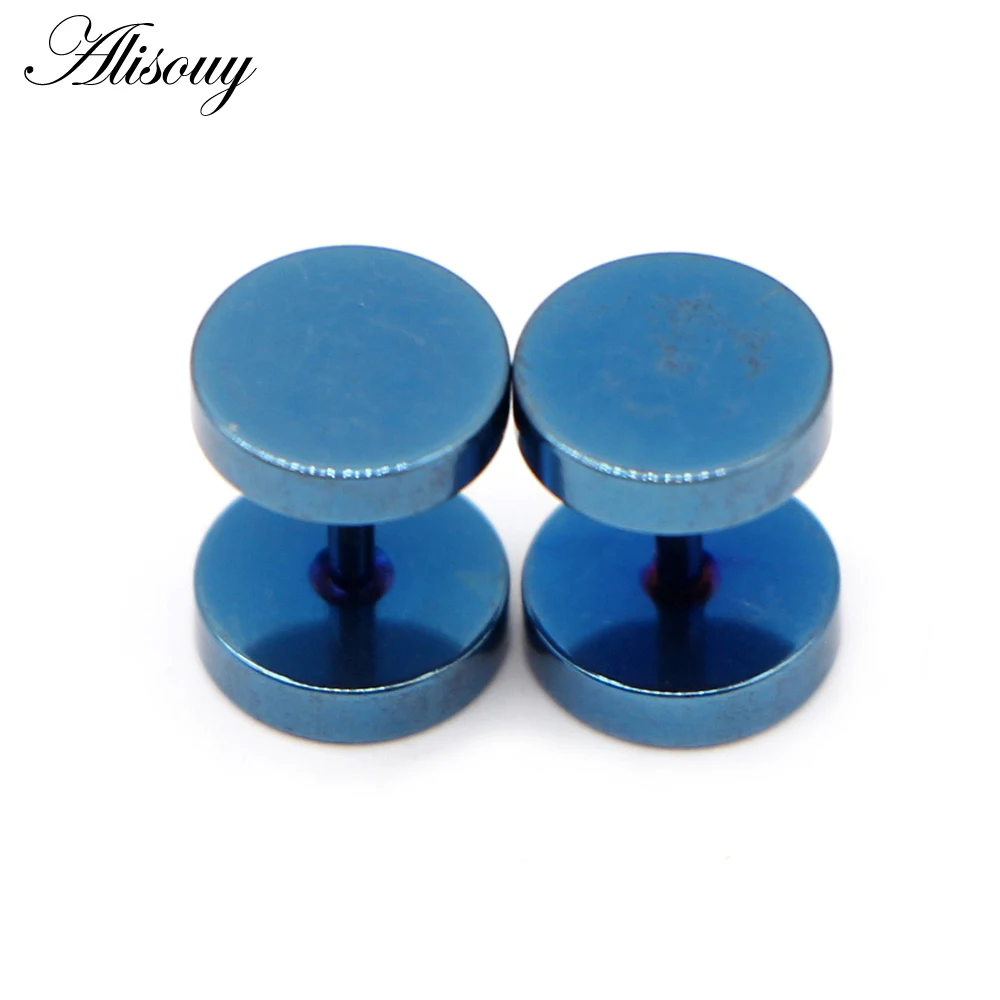 Alisouy 2pcs Gothic Stainless Steel Barbell Round Stud Earrings For Women Men Dumbbell Pierceing Earrings Punk Fashion Jewelry