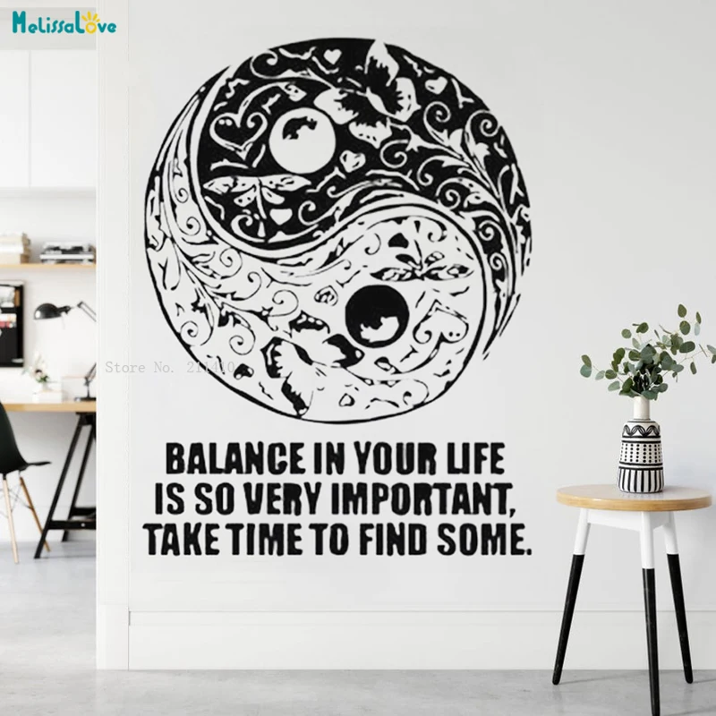 Balance In Your Life Yin Yang Quote Wall Sticker Vinyl Decal Self-adhesive Murals Art Sophisticated Décor YT5506