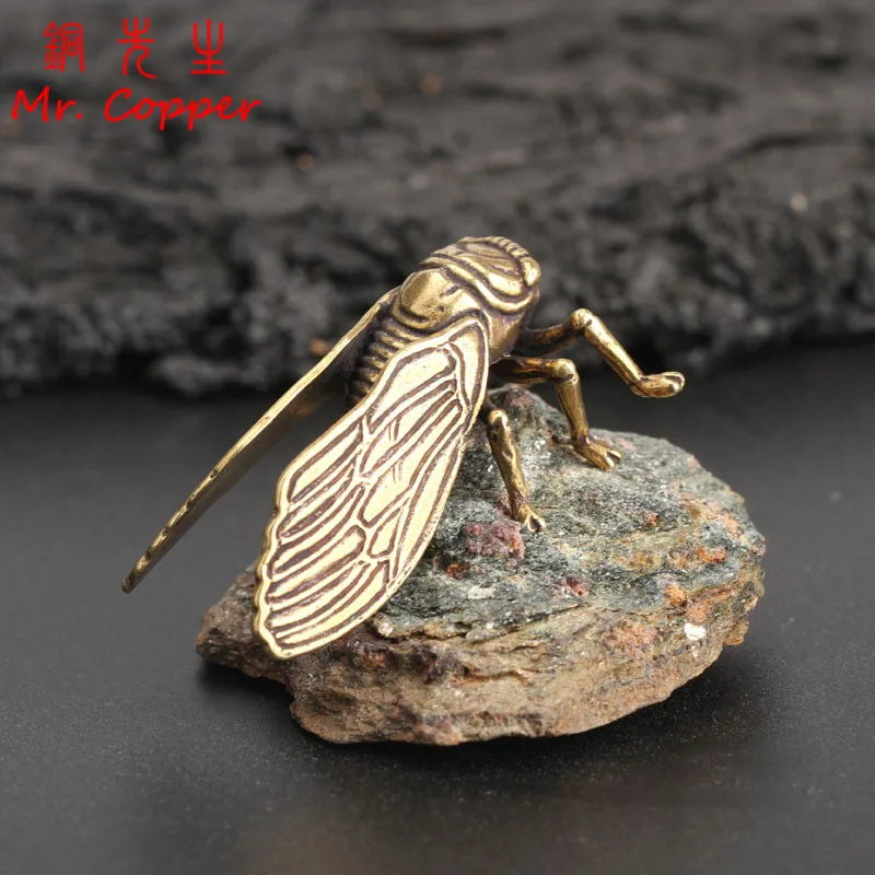 Antique Copper Cicada Figurines Home Decor Accessories Vintage Brass Animal Statue Small Ornaments Office Desk Decorations Craft