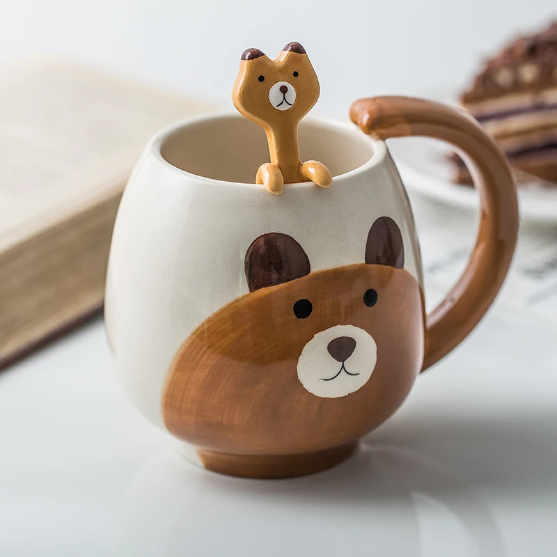 1pc ręcznie malowany kubek kawy piękny Panda/żaba/kot/świnia kubek ceramiczny filiżanka zawiera łyżeczkę