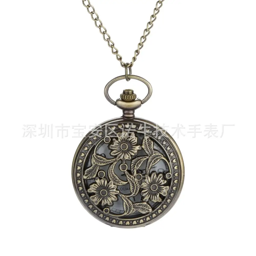 

8180Chain Classic Retro Pocket Nostalgia Retro Three Lotus Pocket Watch Fashion Personality Watch With Necklace 8180