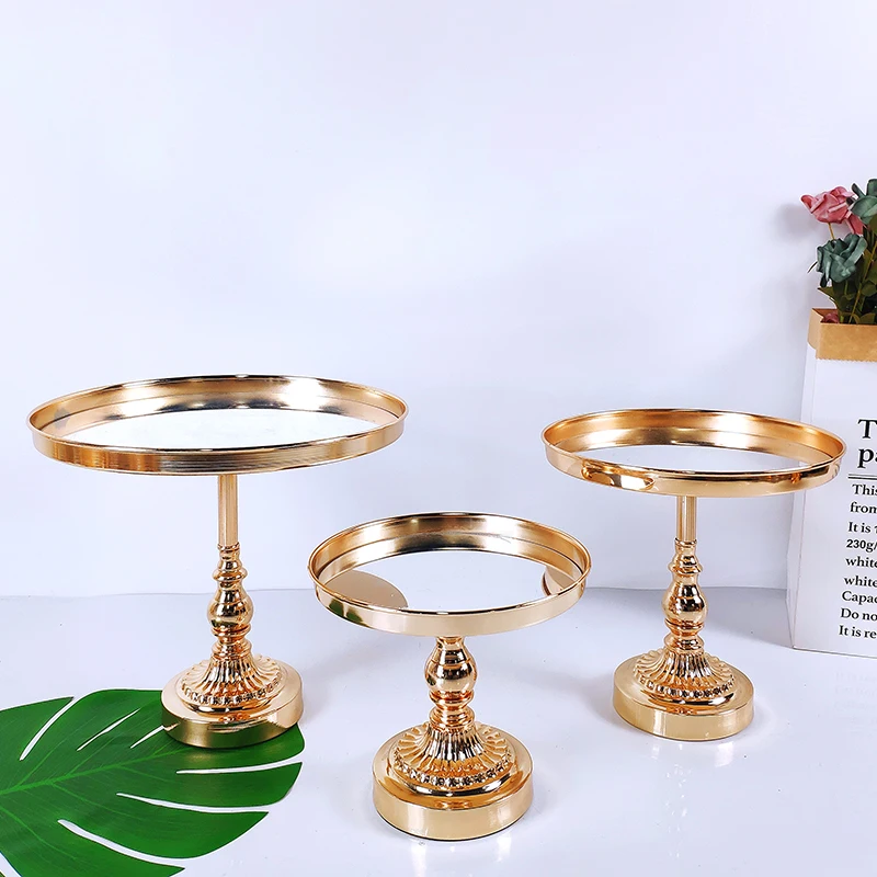 Gold plating Crystal Cake Stand set Dessert Tray Mirror Surface Wedding cupcake stand Decorative Candlestick