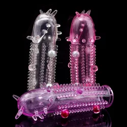 1PC Reusable Pearl Crystal Delay Enlargement Condom Wave Point Penis Extension Sleeves For Man Adult Intimate Goods Cock Ring