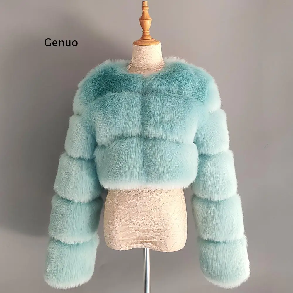 Faux Fox Fur Coat Women Winter Luxury Overcoat Fur Jacket Outerwear Short Fur Coat 3/4 Sleeve Plush Thick Fur Outwear Femme