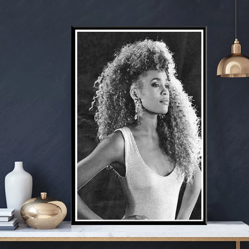 

Poster And Prints Whitney Houston Pop Star Singer Woman Black White Canvas Painting Art Wall Pictures Home Decor quadro cuadros