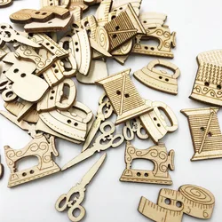 50Pcs Wooden Button Sewing Machine Shape Button For Clothes Decorative Scissor Buttons for Crafts Scrapbooking DIY WB790