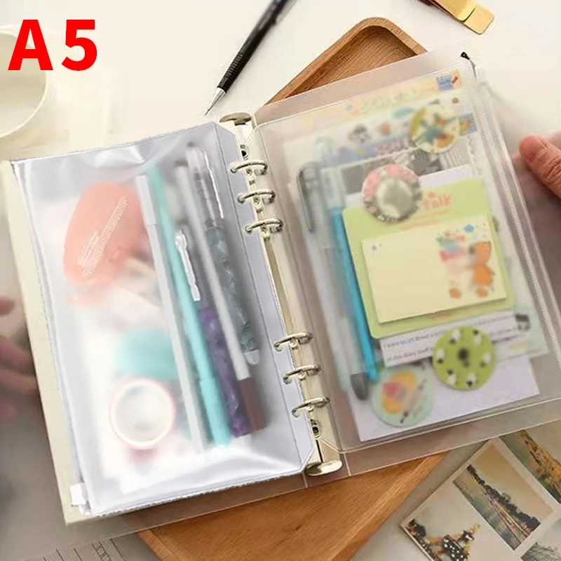 

A5 Transparent Loose Leaf Binder Notebook Inner Core Cover 15pcs Pockets Folders for 6-Ring Self-Styled Planner Office Stationer