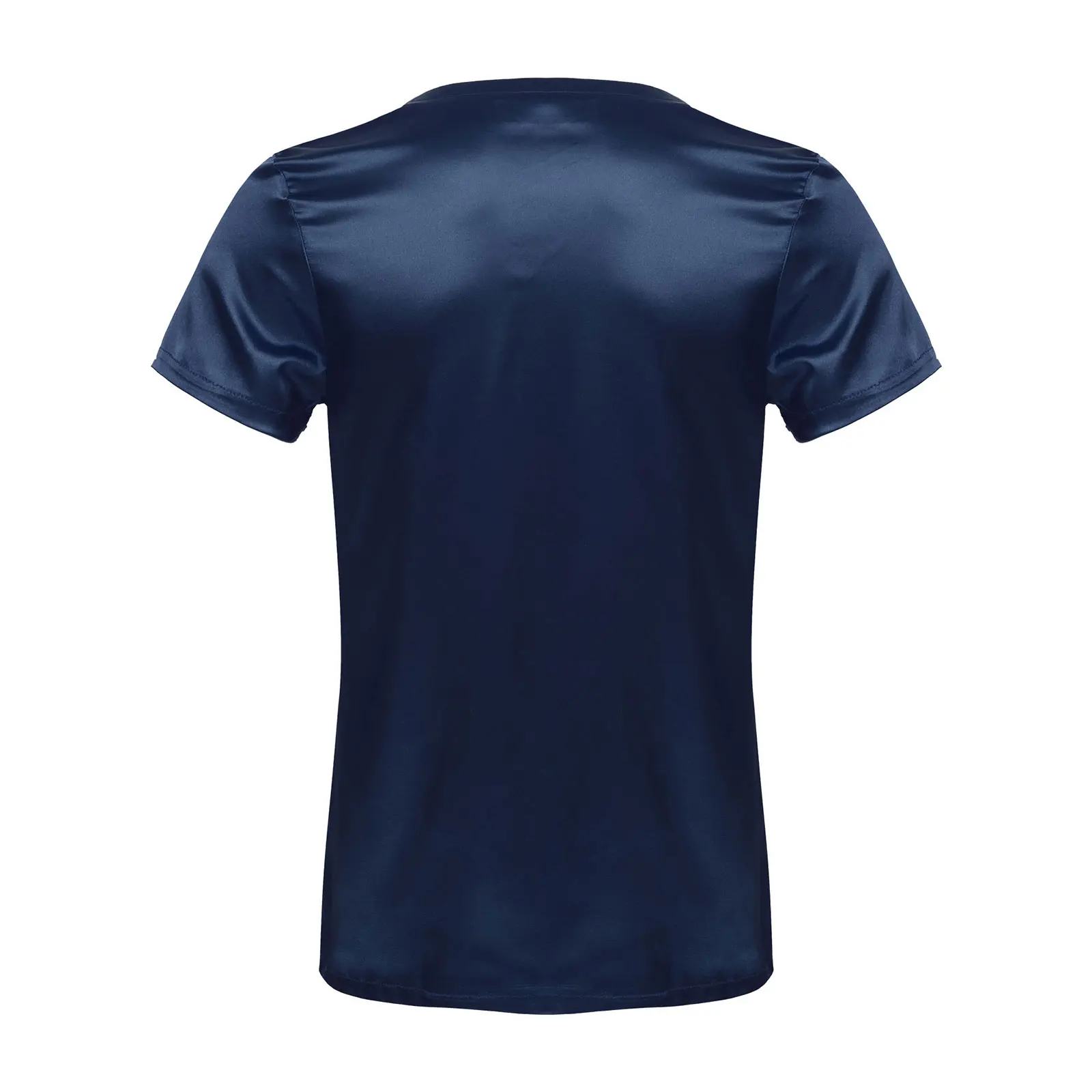 iiniim Mens Satin T-Shirt Male V Neck Short Sleeve Casual T-Shirt Loose Pajamas Tops Solid Color Loungewear Sleepwear Tees Tops