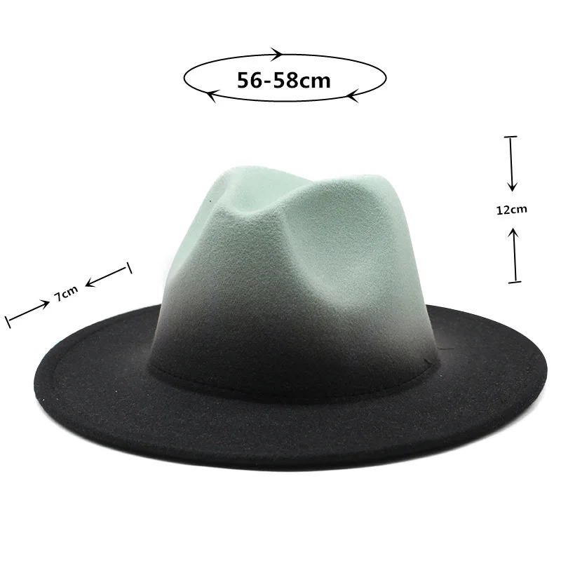 ombre fedora hats unisex wide brim wool felt jazz top hat autumn winter women hat tie-dye hat ladies elegant  men hat