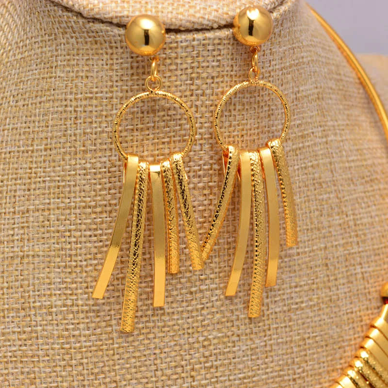 African jewelry set nigerian wedding For Women Bridal African Gold Color Jewelry Set Dubai Necklace Earrings Bride Gift