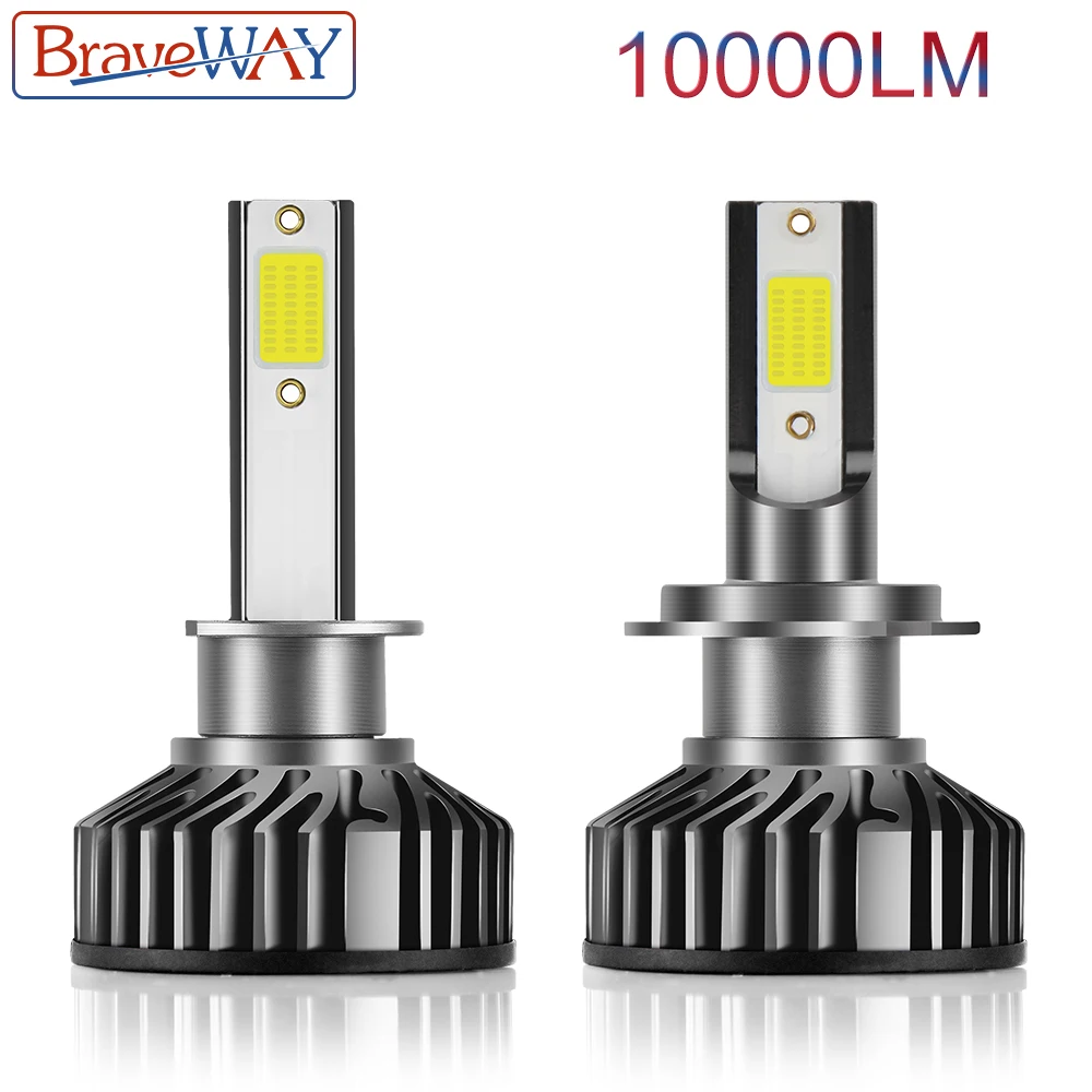 BraveWay LED Canbus Car Headlight H4 H7 LED Bulb H11 H8 H1 Auto Fog Light H4 Lamp for Motorcycle 6500K 10000LM 72W