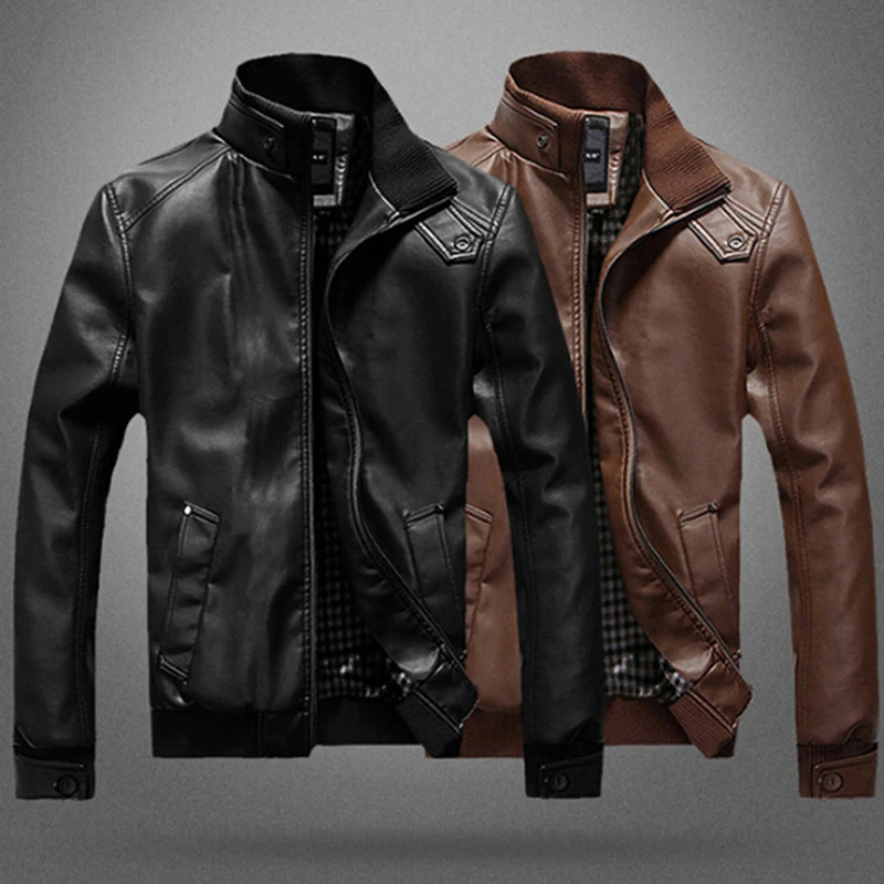 2023 PU Leather Jacket For Men Autumn Spring Men's Fitness Fashion Male Stand Collar Coat Motorcycle Jacket Casual Slim Coats