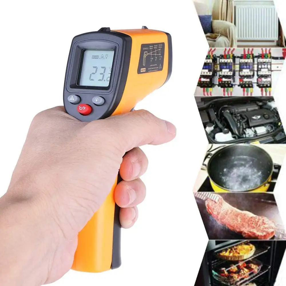 Industrial Laser LCD Digital IR Infrared Thermometer Temperature Meter Point -50-380 Degree Non-Contact Thermometer Pyrometer