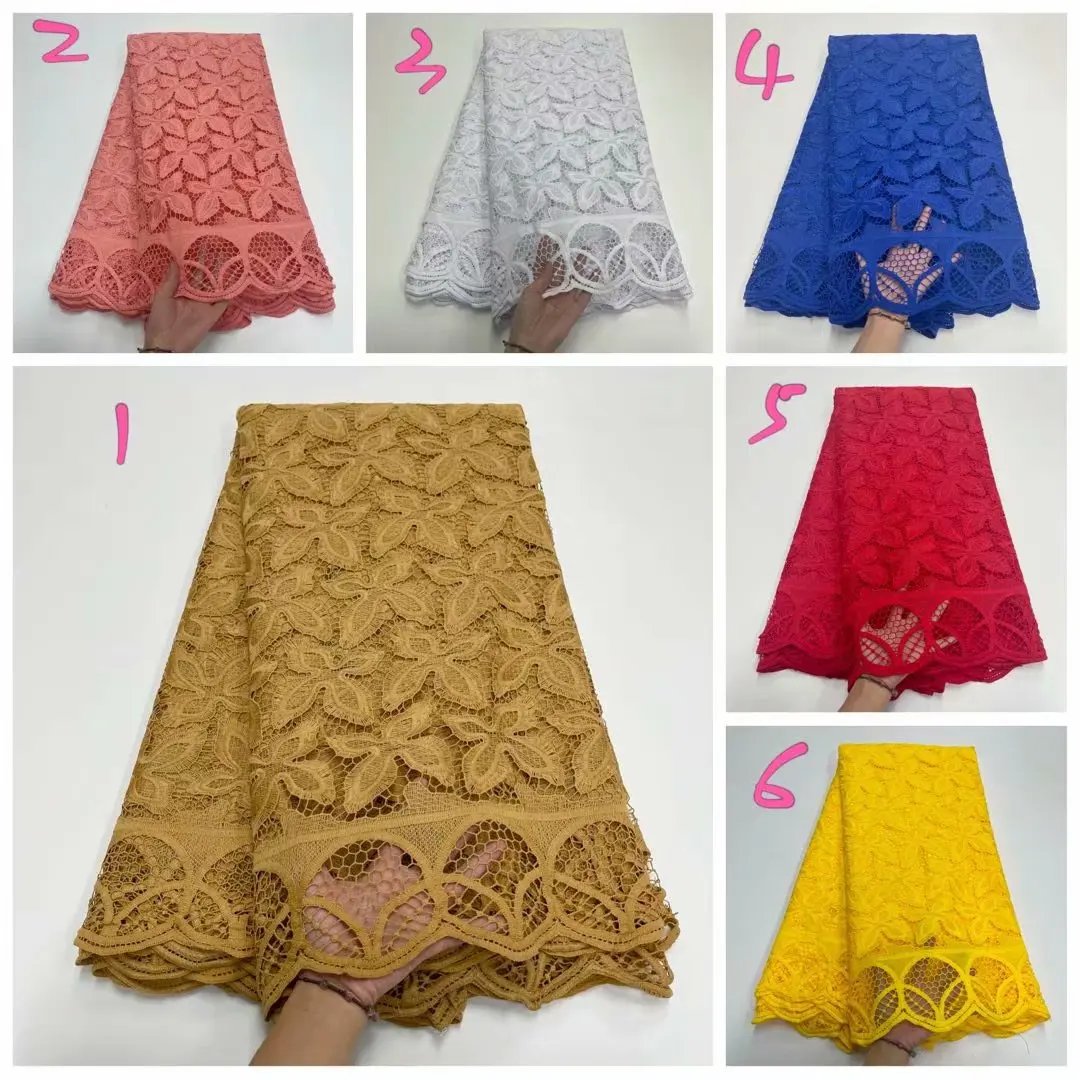 

New Designs African French Lace Fabric High Quality Nigerian Tulle Lace Fabirc Water soluble African Cord Lace For Dress