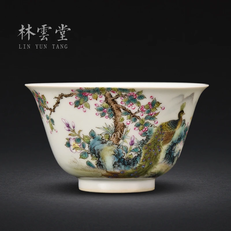 Lin Yuntang peacocks kung fu master cup single cup cup jingdezhen high-grade powder enamel cup sample tea cup