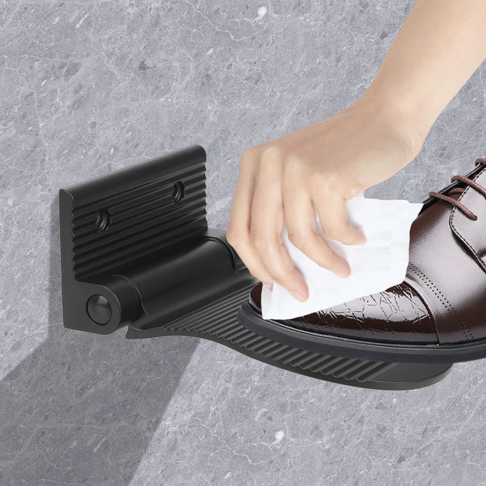 Black/Silver Shoe Shine Pedal Wall Mounted Anti-slip Footrest Aluminium Alloy Bathroom Rest Pedestal Shower Footstool