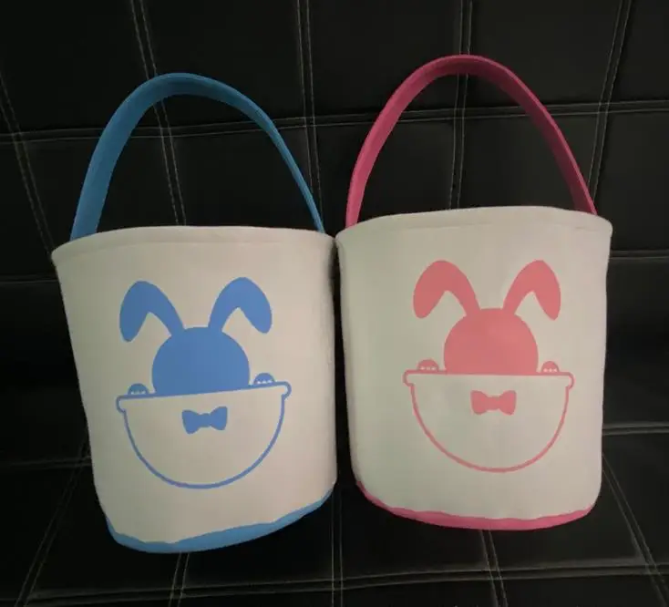 Easter Basket Bunny Bags Cartoon Rabbit Printing Canvas Bag for Gifts Egg Candies Barrel Bucket Kids Baby Cute Lovely Handbag SN