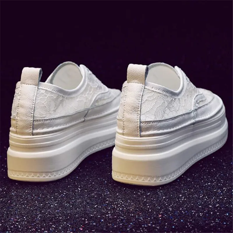 2025 Spring Summer Mesh Lace Platform Shoes Women Casual Sandals Fashion White Shoes Elegant Temperament Breathable Sneaker Shoe