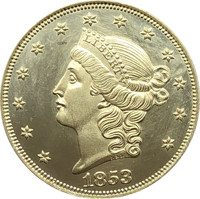 United States Of America Liberty Head Double Eagle US 1853 1853 O 20 Twenty Dollars No Motto Gold Coin Brass Metal Copy Coins